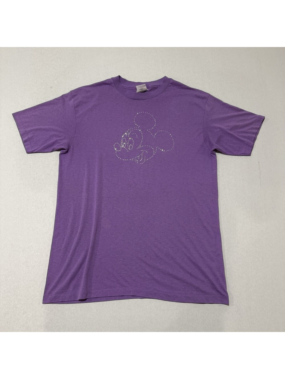 Vintage 80s Mickey Mouse Rhinestone Purple T Shirt Size L Hanes Men’s
